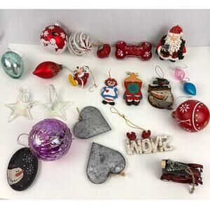 Lot of 22 Holiday Ornaments Christmas Stars Sphere Santa Metal Bundle